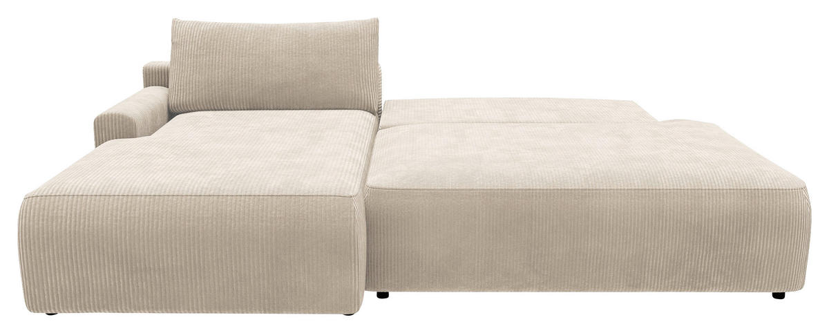 ECKSCHLAFSOFA in Cord Creme  - Creme/Schwarz, Modern, Kunststoff/Textil (167/253cm) - Trendmanufaktur