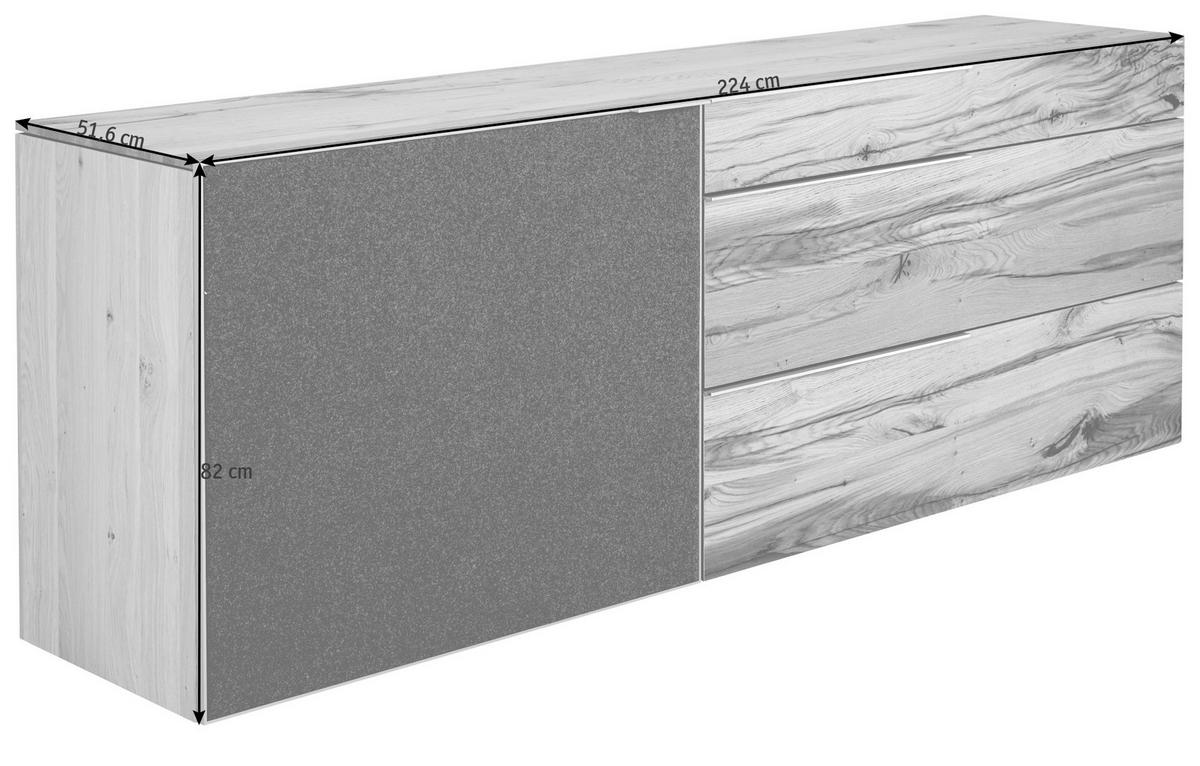 KOMODA   224/82/51,6 cm   antracit, boje hrasta  - srebrne boje/boje hrasta, Natur, staklo/metal (224/82/51,6cm) - Voglauer