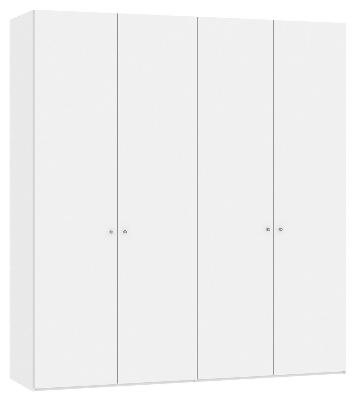 DREHTÜRENSCHRANK 203/220/40 cm,  in Weiß, 4-türig  - Silberfarben/Weiß, Design, Glas/Holzwerkstoff (203/220/40cm) - Jutzler