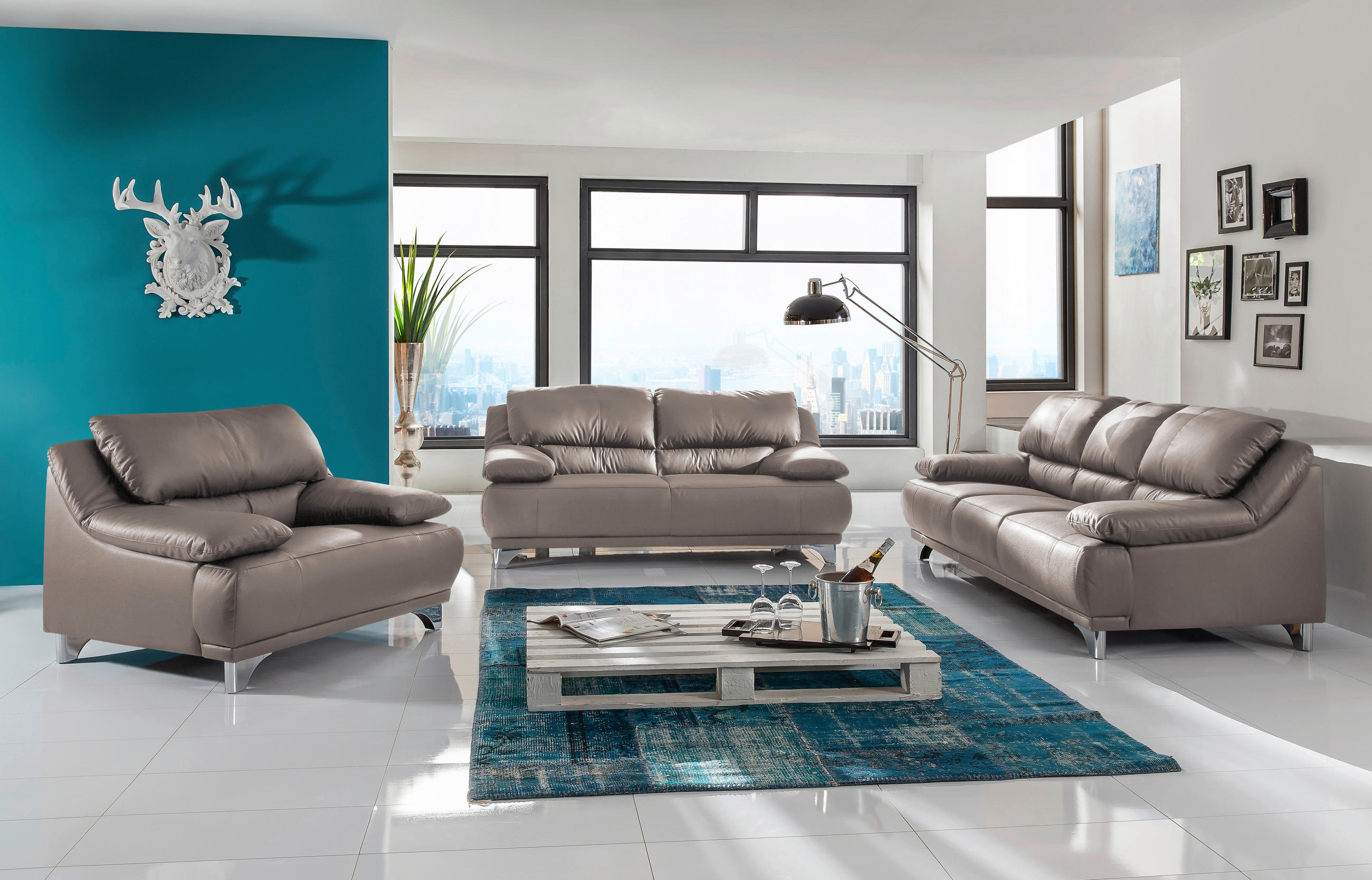 SESSEL Lederlook Grau - Chromfarben/Grau, KONVENTIONELL, Textil/Metall (118/86/93cm) - Livetastic