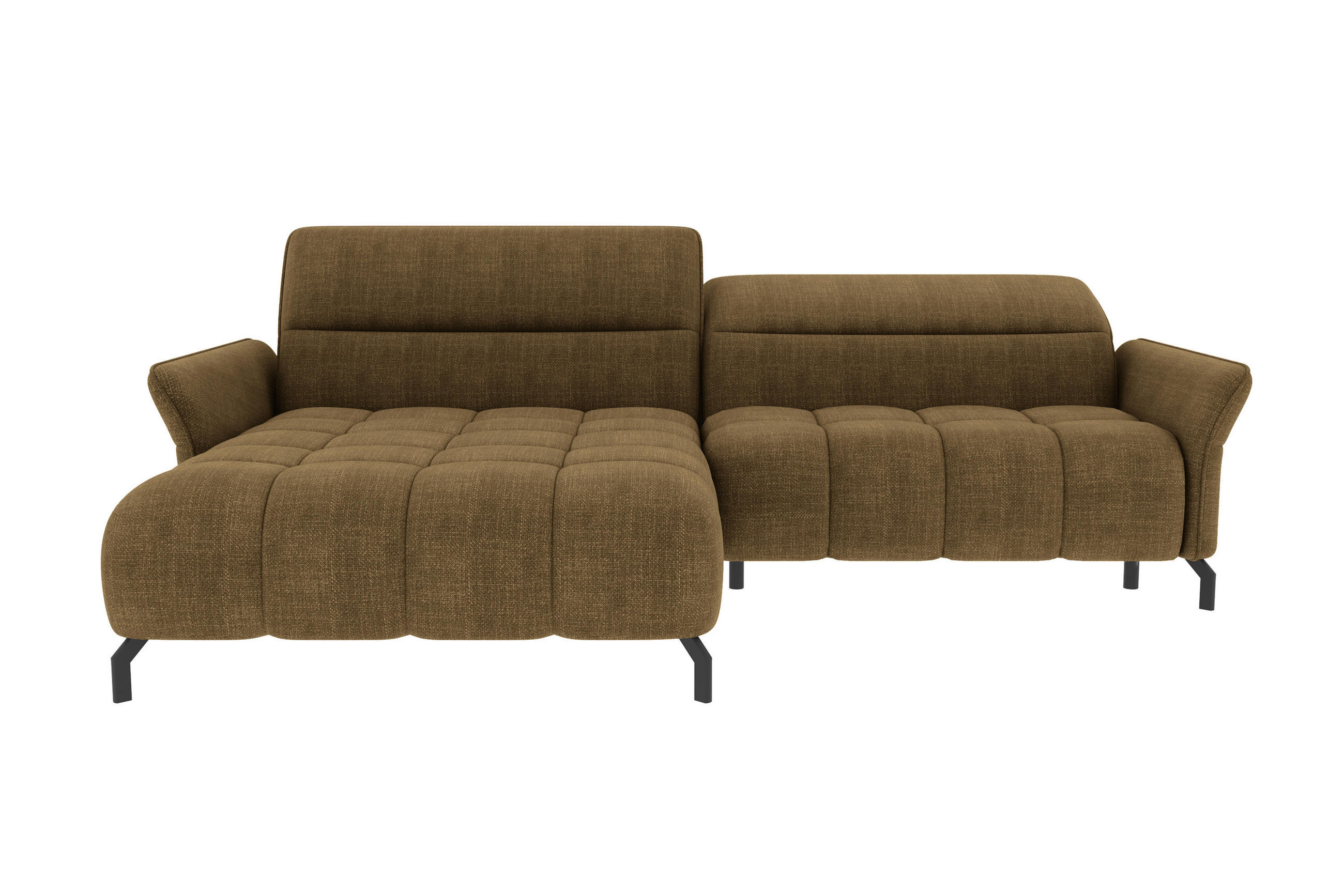 ECKSOFA Olivgrün Flachgewebe Rücken echt, Kopfteilverstellung, Sitztiefenverstellung  - Schwarz/Olivgrün, KONVENTIONELL, Textil/Metall (175/272cm) - Carryhome