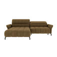 ECKSOFA Olivgrün Flachgewebe Rücken echt, Kopfteilverstellung, Sitztiefenverstellung  - Schwarz/Olivgrün, KONVENTIONELL, Textil/Metall (175/272cm) - Carryhome