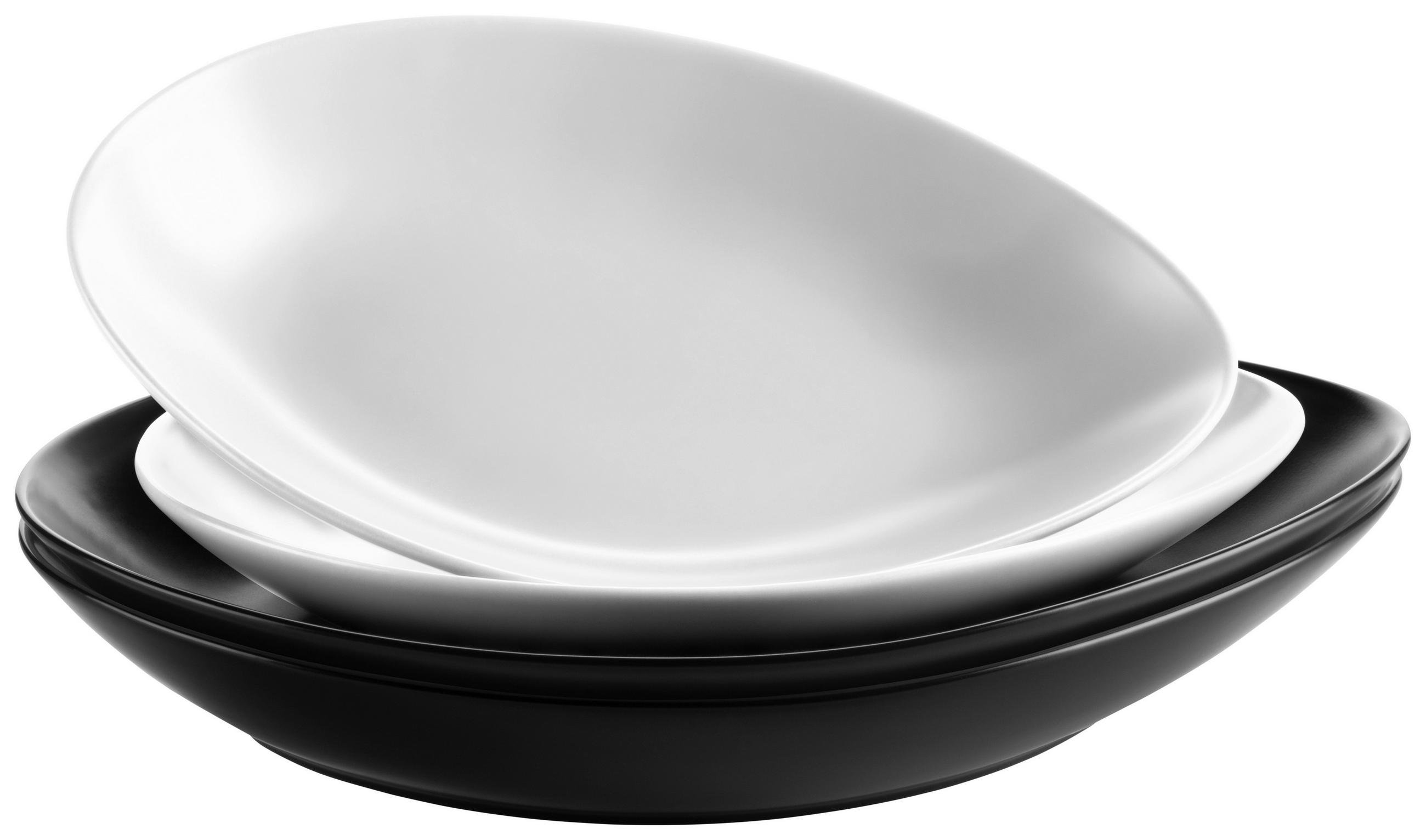 Speiseteller Keramik Oval Schwarz/Weiß 4tlg Glendal