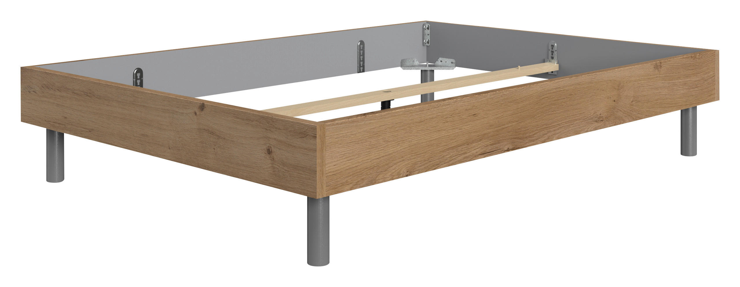 POSTELJA 140 cm   x 200 cm  , leseni material barve hrasta  - barve hrasta/bela, Design, kovina/leseni material (140/200cm) - Carryhome