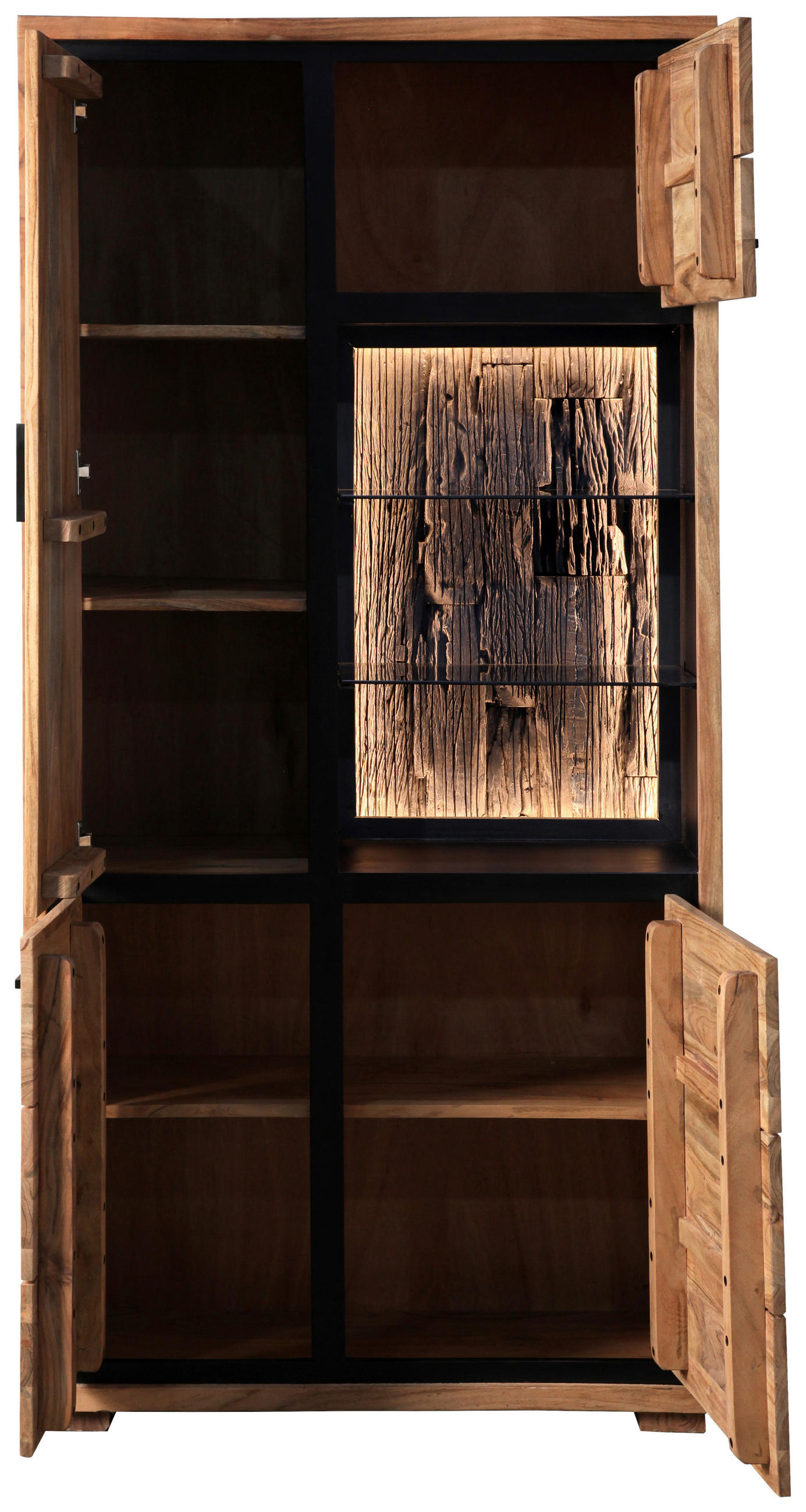 VITRINE in Hartholz Akazie Akaziefarben  - Schwarz/Akaziefarben, LIFESTYLE, Glas/Holz (88/180/40cm) - Landscape