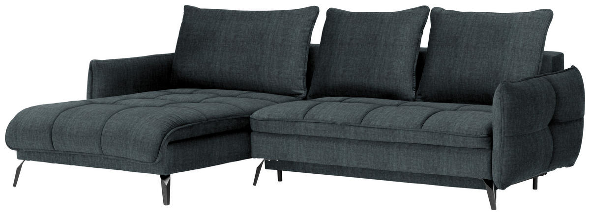 ECKSOFA in Flachgewebe Blau, Grün  - Blau/Schwarz, Design, Textil/Metall (180/273cm) - Hom`in