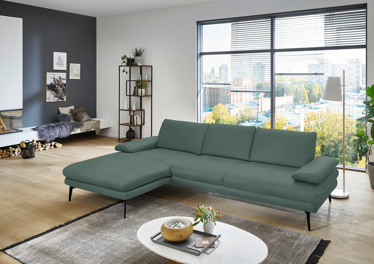 ECKSOFA in Echtleder Opal  - Opal/Schwarz, Design, Leder/Metall (180/310cm) - Dieter Knoll