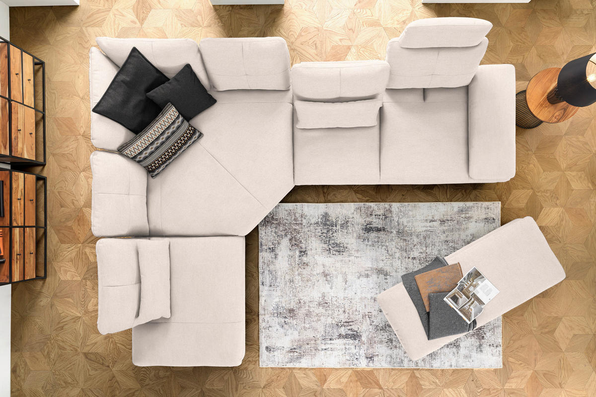 ECKSOFA in Flachgewebe Creme  271/344 cm  - Creme/Schwarz, Design, Textil/Metall (271/344cm) - Chilliano