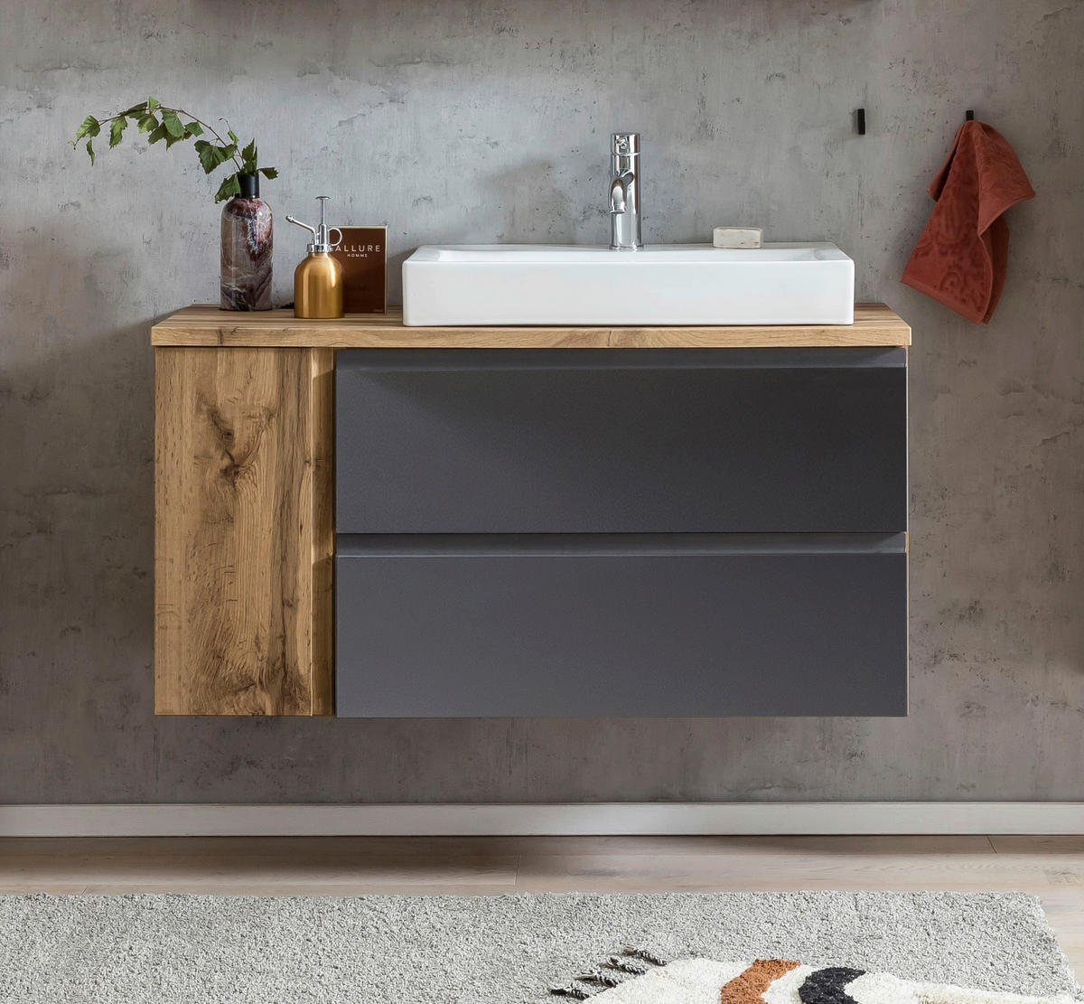 WASCHTISCHKOMBI 105 cm  - Weiss/Eiche Wotan, Modern, Keramik/Holzwerkstoff (105cm) - Held