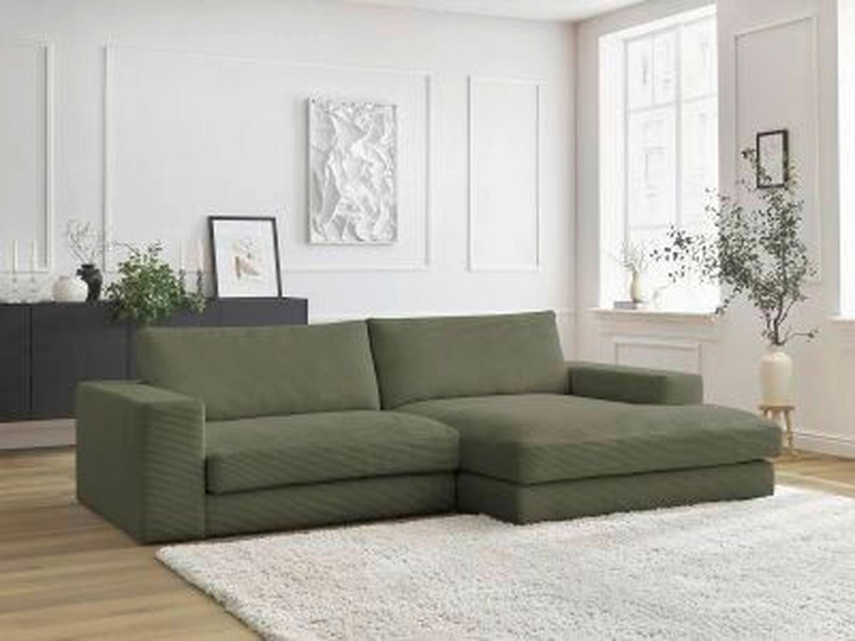 ECKSOFA  LEONARD Hellgrün Cord  - Schwarz/Hellgrün, MODERN, Kunststoff/Textil (274/159cm)