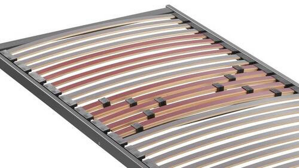 LATTENROST 90/200 cm Mittelzone verstellbar, Birke  - Dunkelgrau/Rot, Basics, Holz (90/200cm) - Novel