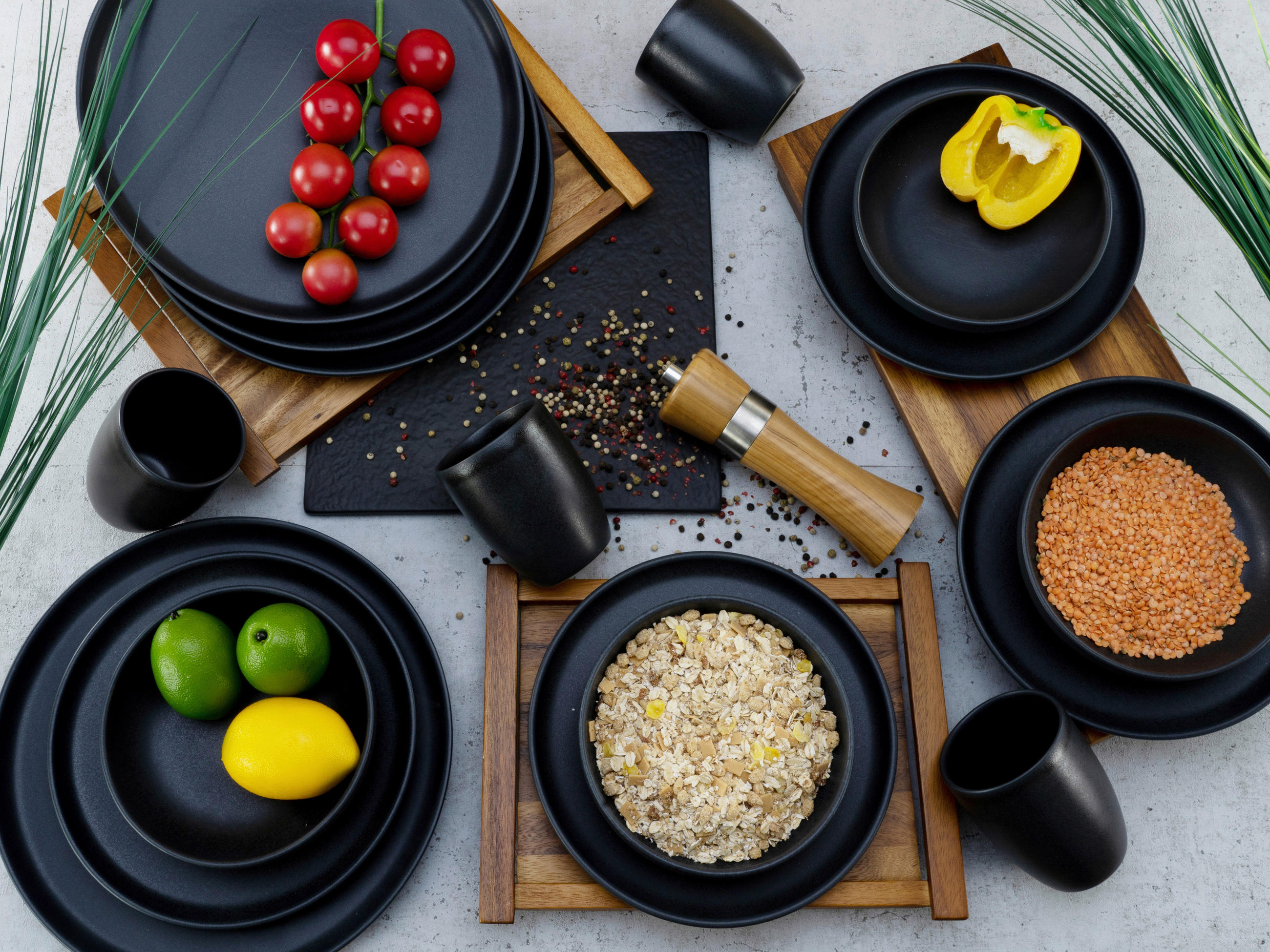 KOMBISERVICE Schwarz 16-teilig Uno - Schwarz, KONVENTIONELL, Keramik - Creatable