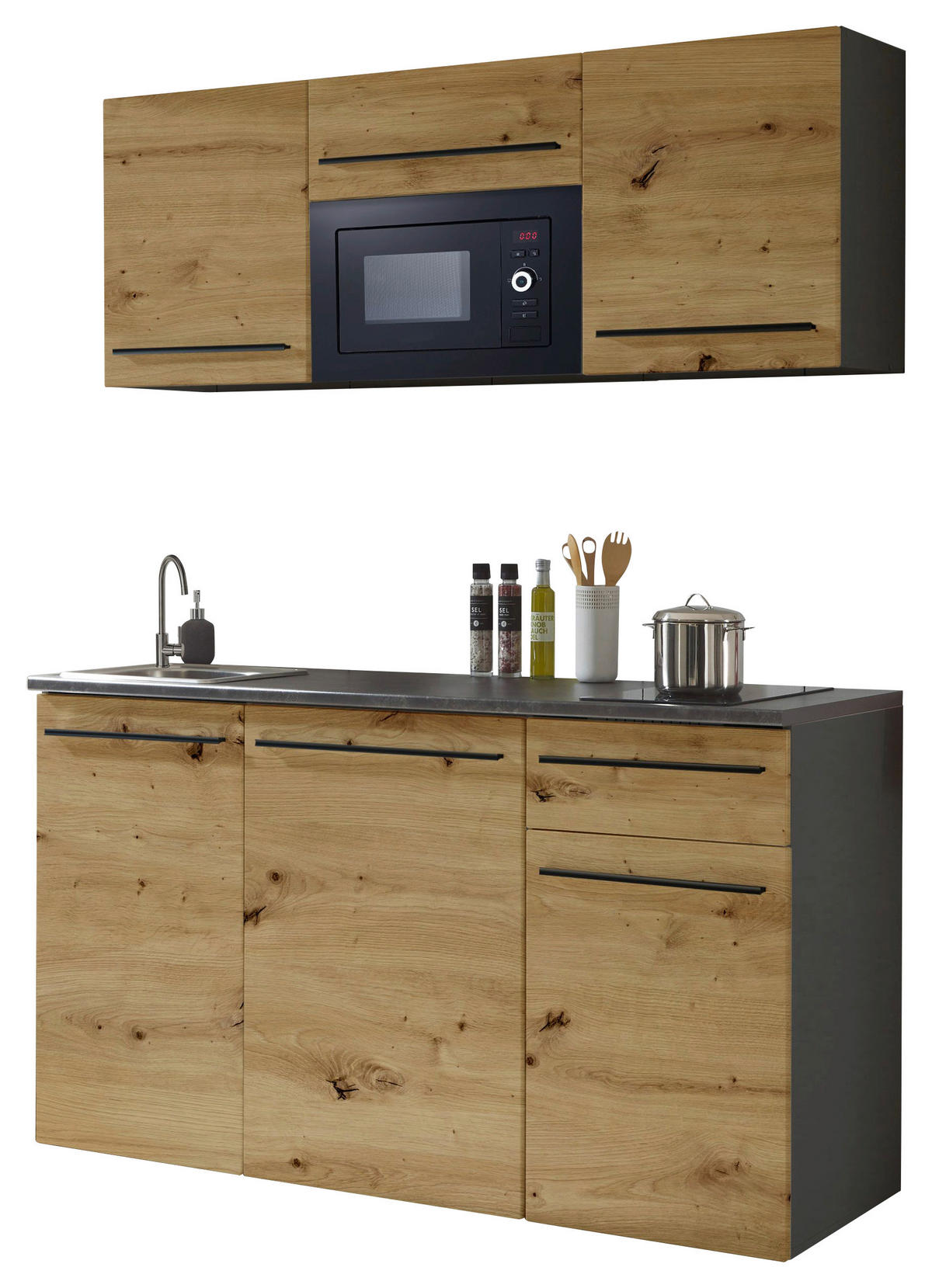 KÜCHENBLOCK 160 cm   in Braun, Eiche Artisan  - Schwarz/Eiche Artisan, Trend, Holzwerkstoff/Kunststoff (160cm) - Carryhome