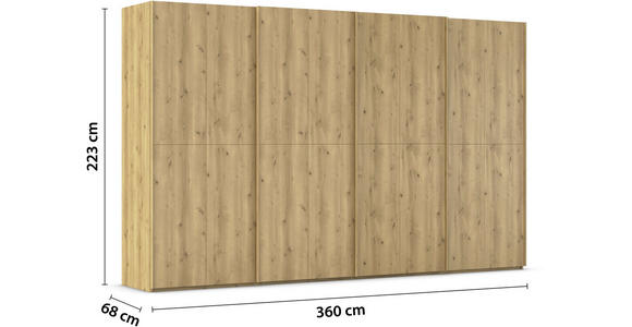 SCHWEBETÜRENSCHRANK 360/223/68 cm 4-türig Eichefarben  - Eichefarben, Design, Holz/Holzwerkstoff (360/223/68cm) - Novel