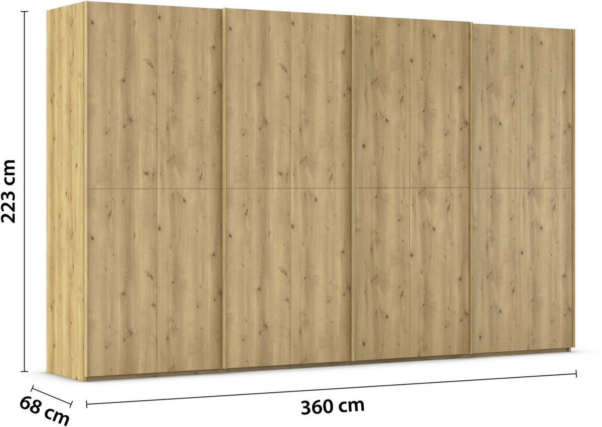 SCHWEBETÜRENSCHRANK 360/223/68 cm 4-türig Eichefarben  - Eichefarben, Design, Holz/Holzwerkstoff (360/223/68cm) - Novel