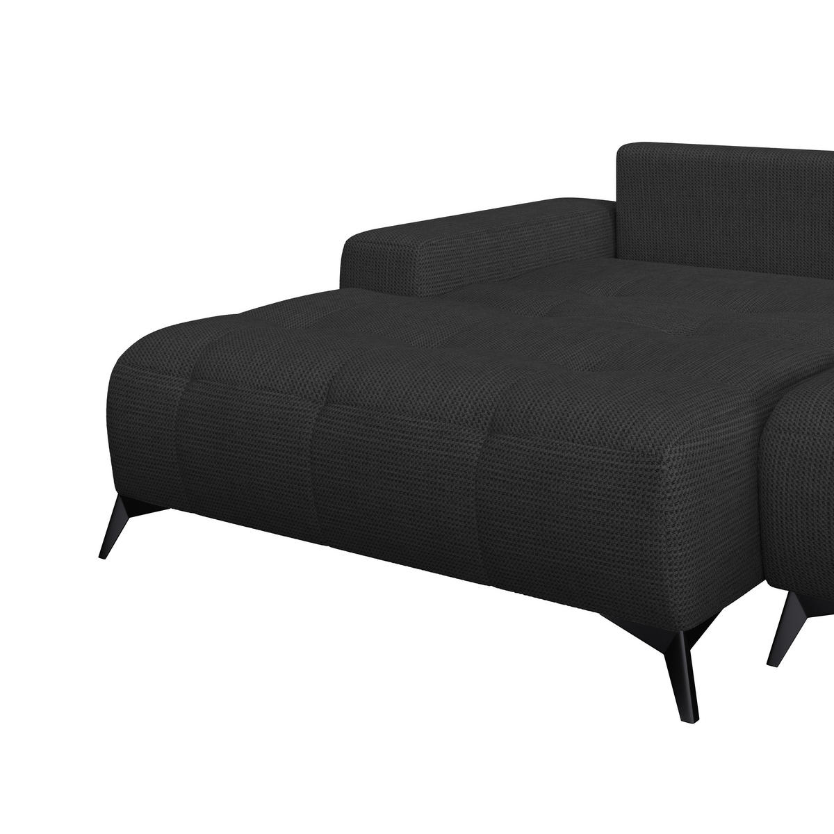 ECKSOFA MAURO Schwarz Flachgewebe  - Schwarz, Trend, Textil/Metall (175/290cm) - MID.YOU