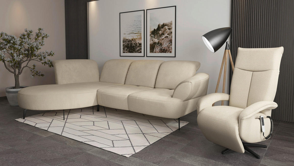 ECKSOFA in Chenille Sandfarben  208/313 cm  - Sandfarben/Schwarz, MODERN, Textil/Metall (208/313cm) - Sit & More
