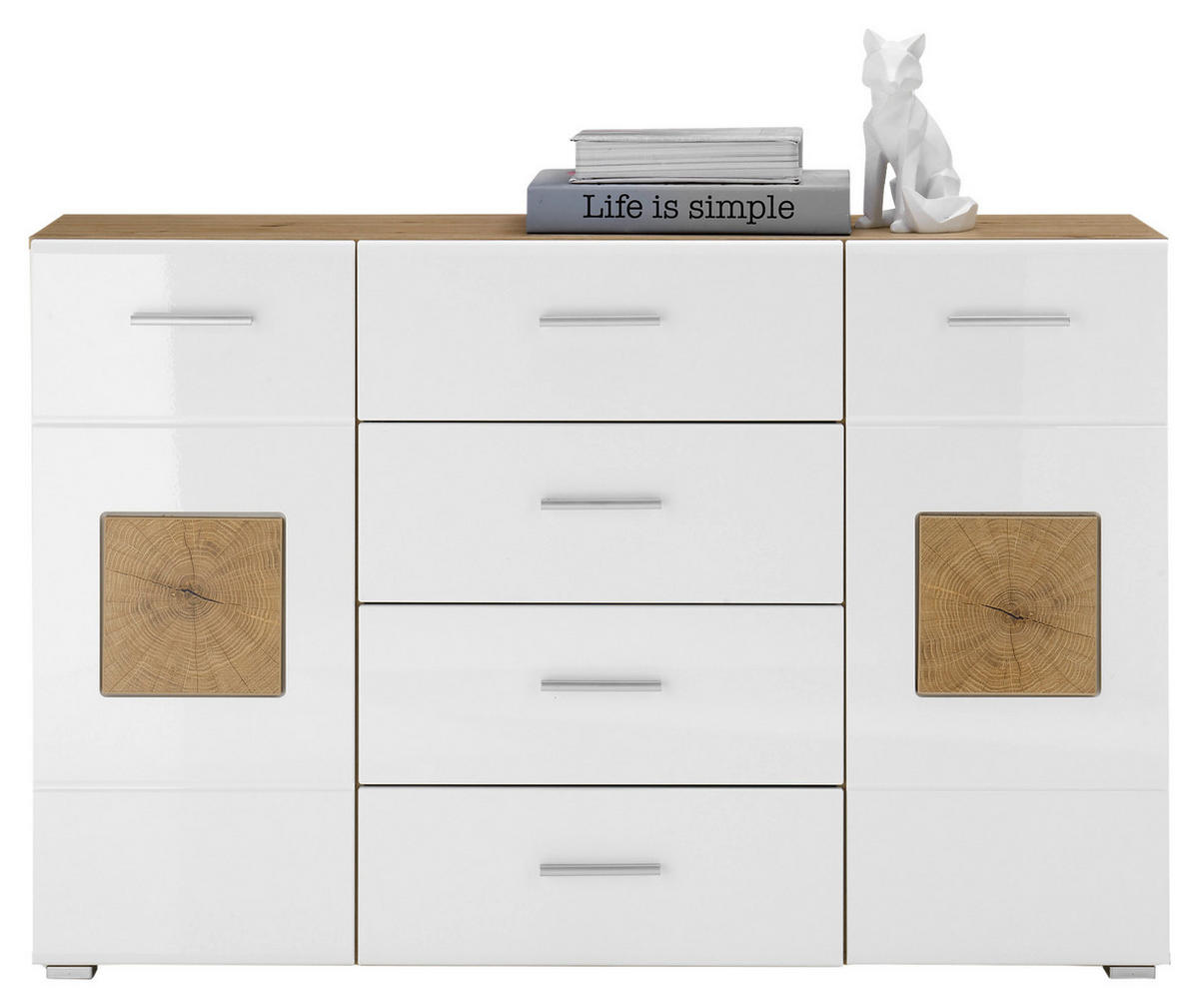 KOMMODE  in 140/92/38 cm  - Weiß Hochglanz/Silberfarben, Design, Holzwerkstoff/Kunststoff (140/92/38cm) - MID.YOU