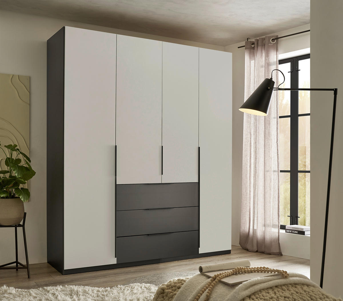 DREHTÜRENSCHRANK 200,5/225,5/60 cm,  in Graphitfarben, Hellgrau, 4-türig  - Hellgrau/Schwarz, MODERN, Holzwerkstoff/Kunststoff (200,5/225,5/60cm) - MID.YOU