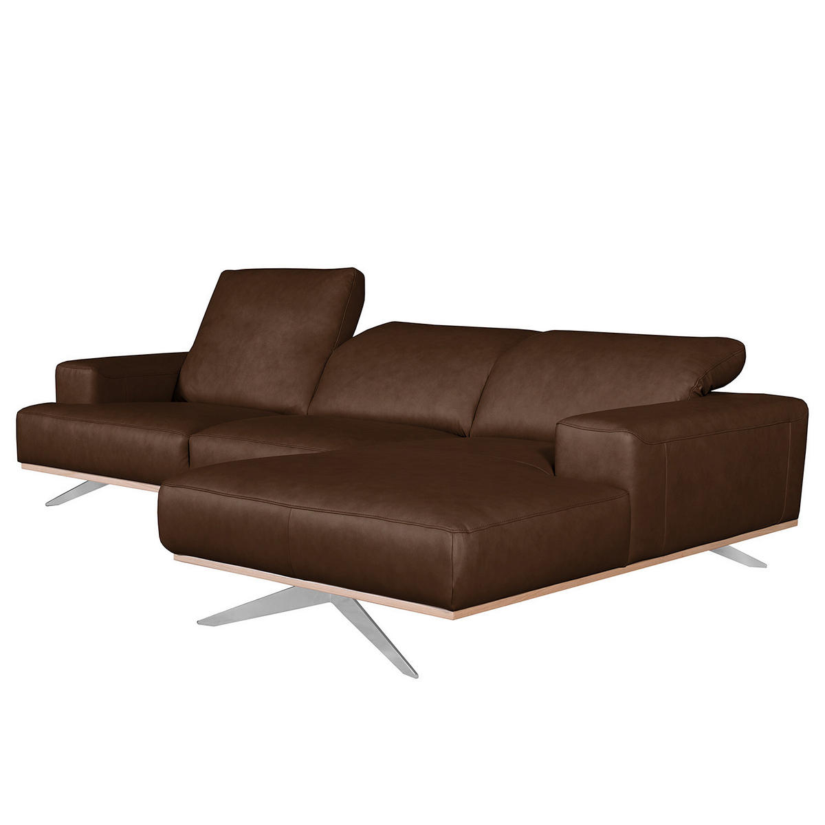 ECKSOFA Echtleder Dunkelbraun  - Chromfarben/Dunkelbraun, Design, Leder/Metall (295/187cm) - Livetastic