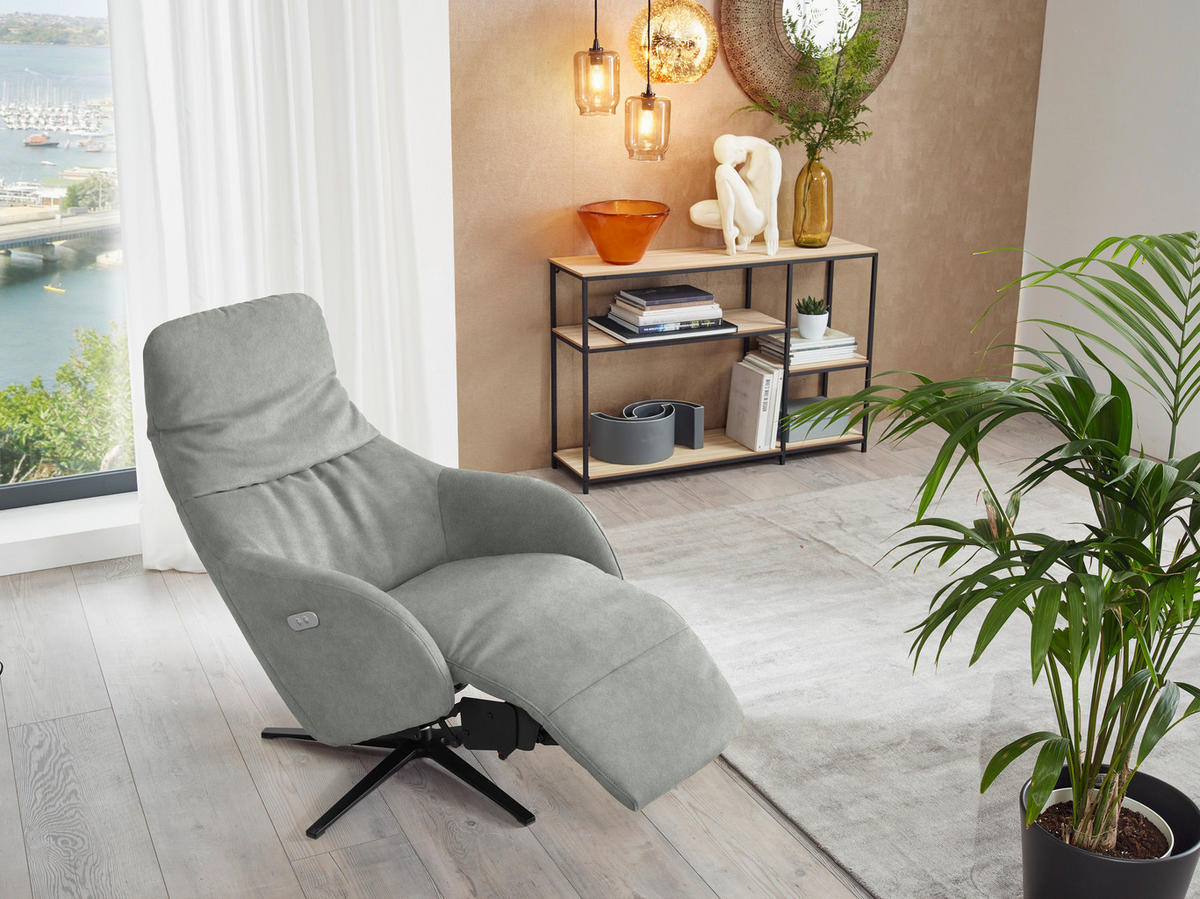 RELAXSESSEL in Textil Hellgrau  - Hellgrau/Schwarz, Design, Textil/Metall (77/108/95cm) - Chilliano