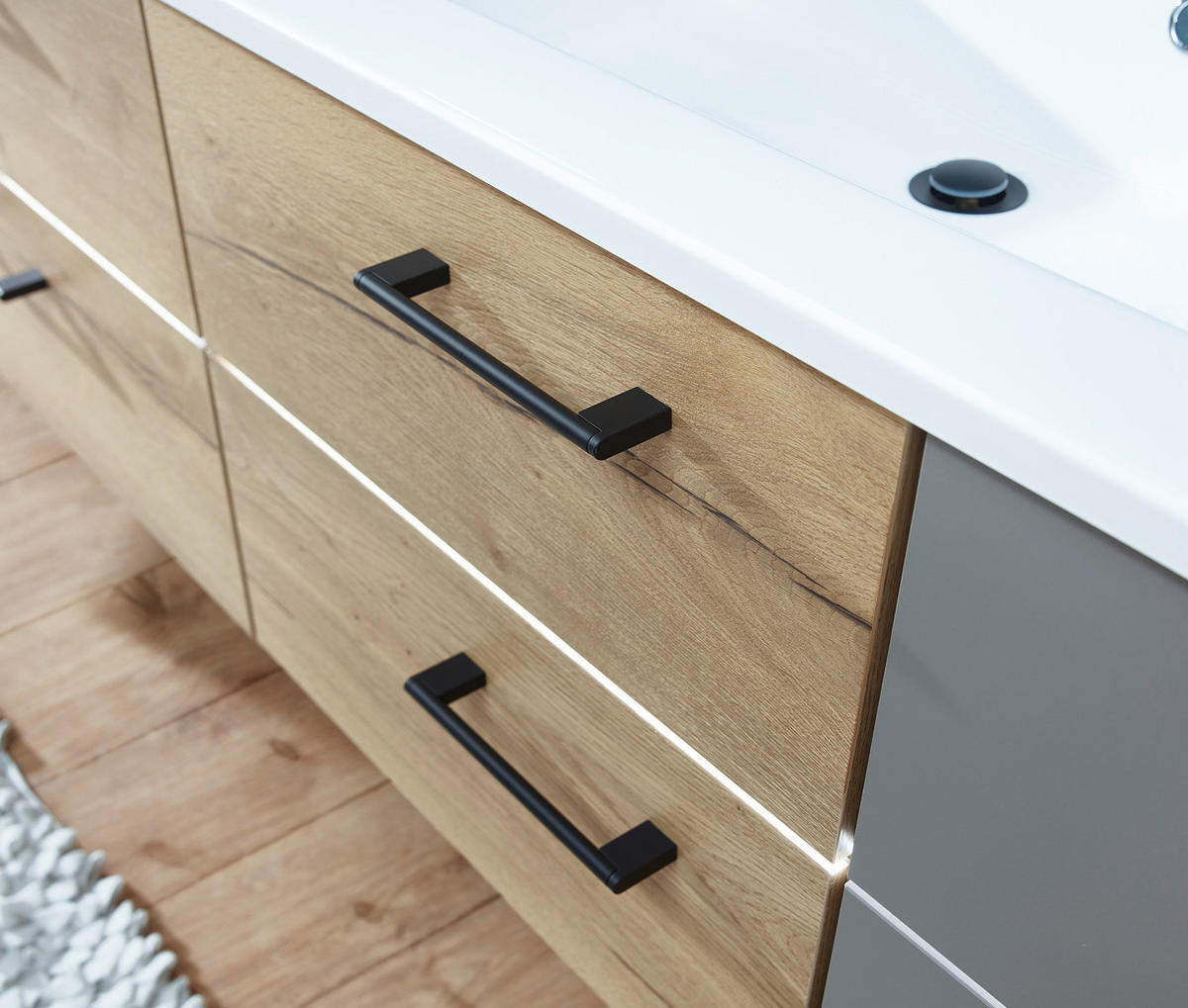 WASCHTISCHKOMBI 153 cm  - Eichefarben/Blaugrau, KONVENTIONELL, Holzwerkstoff/Stein (153cm) - Sadena