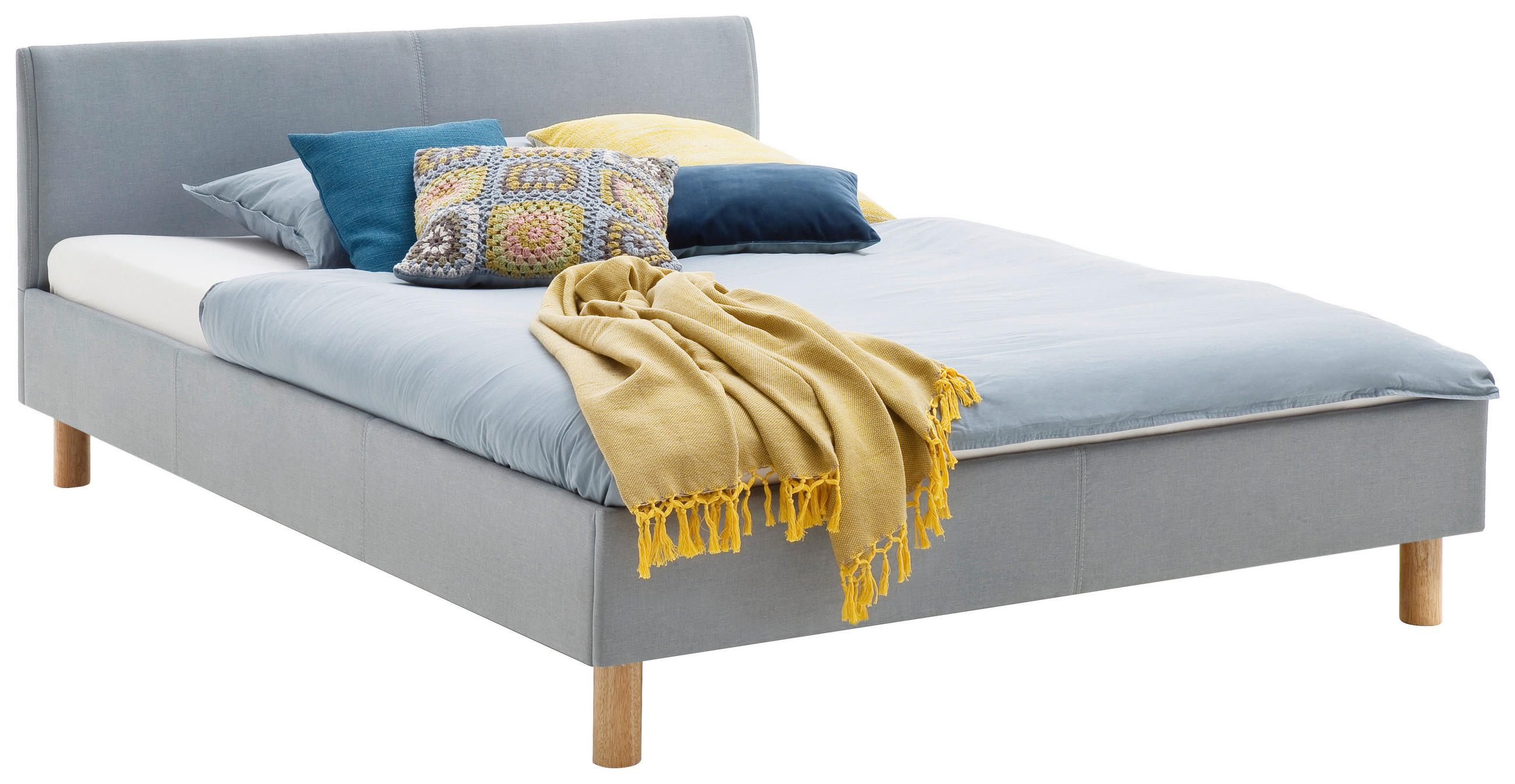 KÁRPITOZOTT ÁGY 140/200 cm  világoskék  - világoskék/tölgyfa, Design, textil/fa (140/200cm) - Livetastic