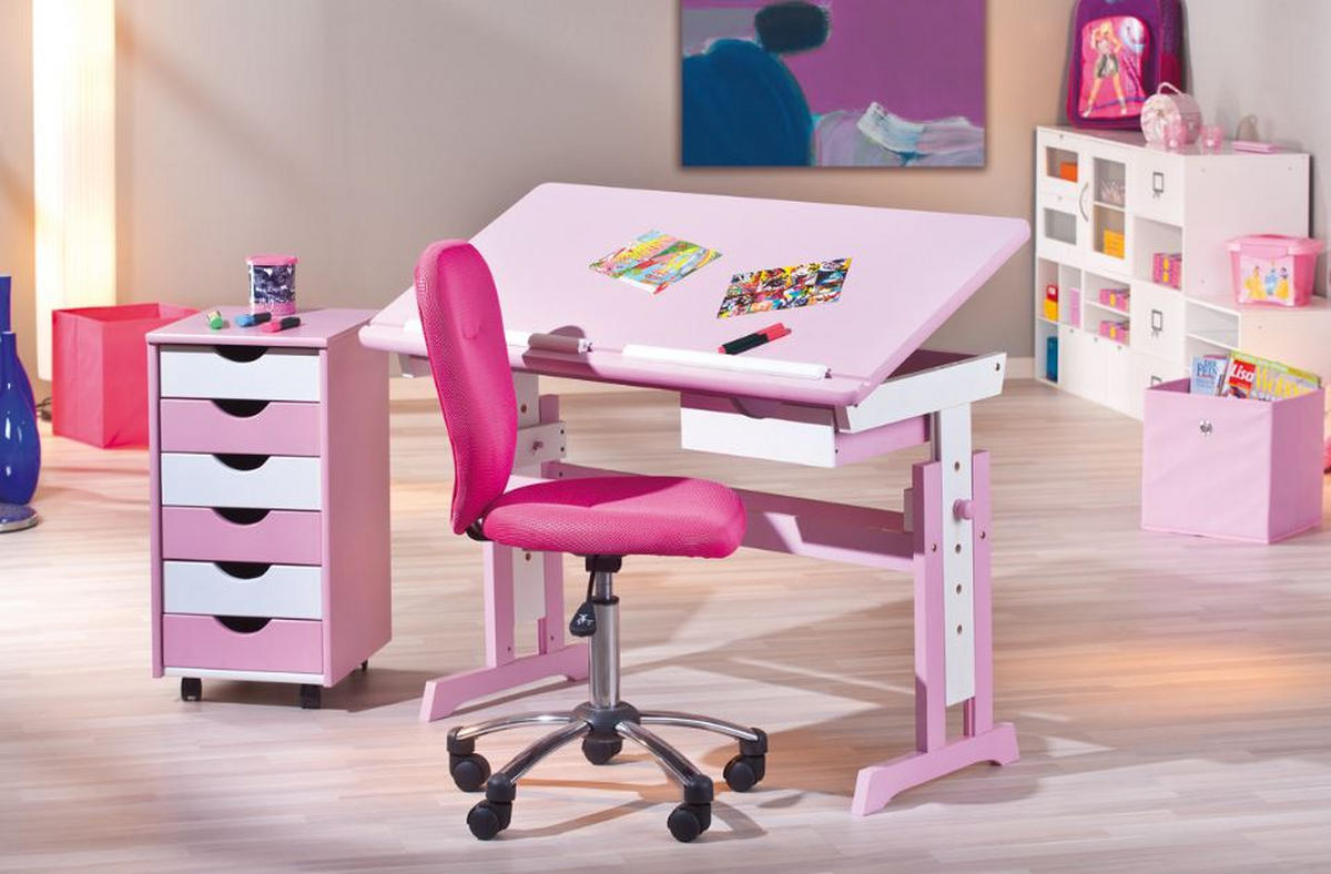 SKRIVBORD UNGDOM 109/55/63-96 cm  i rosa, vit  - vit/rosa, Basics, trämaterial/trä (109/55/63-96cm) - MID.YOU