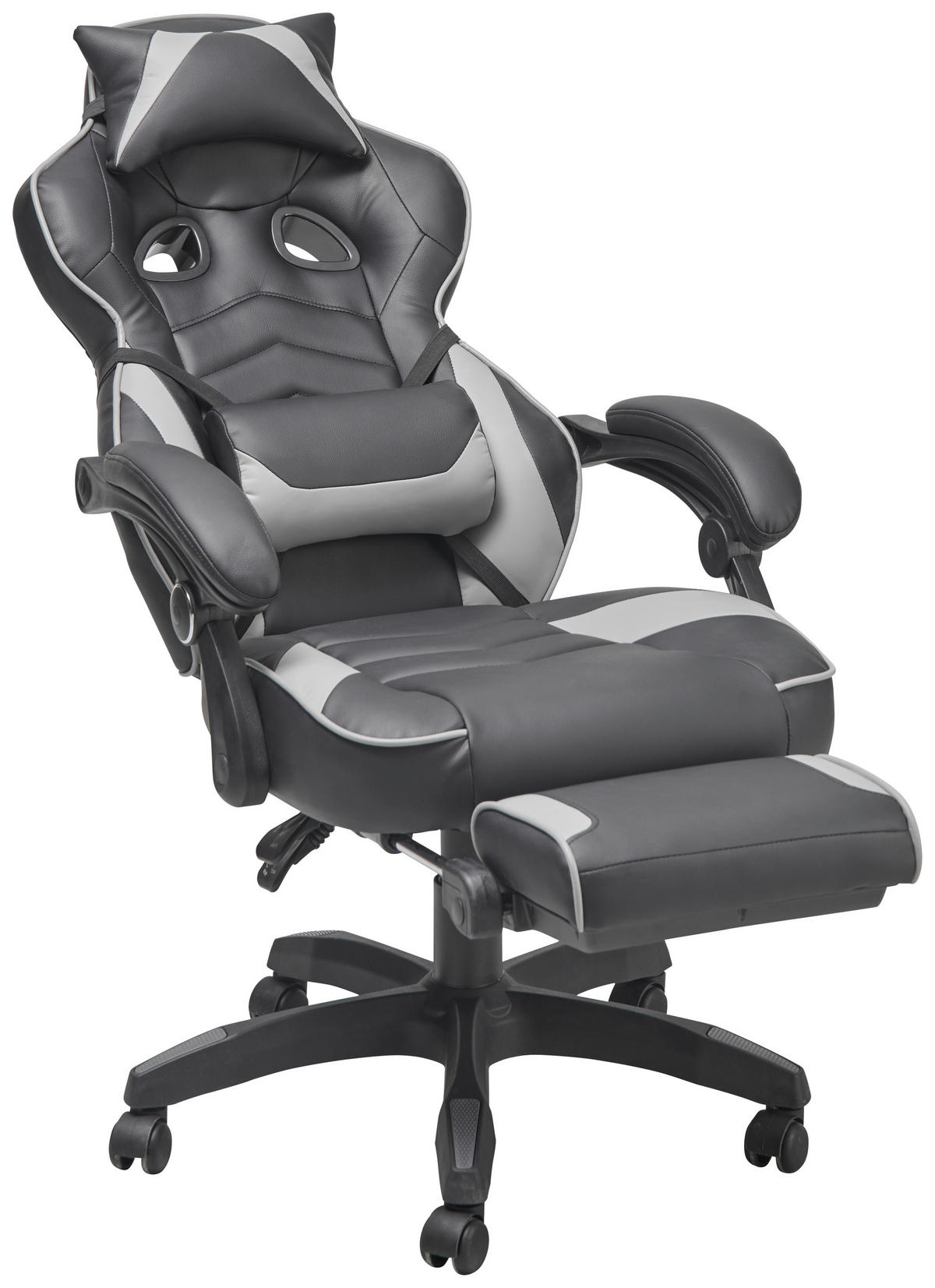 SCAUN DE GAMING  in imitație piele, microfibră gri, negru  - negru/gri, Lifestyle, plastic/lemn (68,5/116-124/65cm) - Livetastic