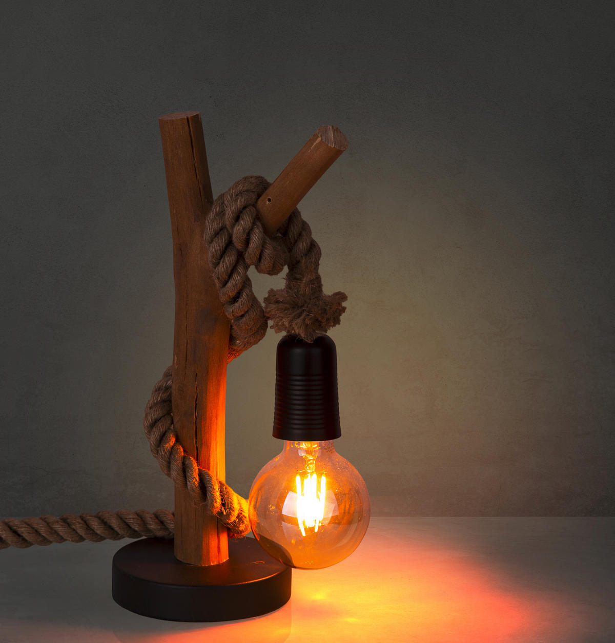 TISCHLEUCHTE   - Eichefarben/Schwarz, Natur, Holz/Metall (40cm)