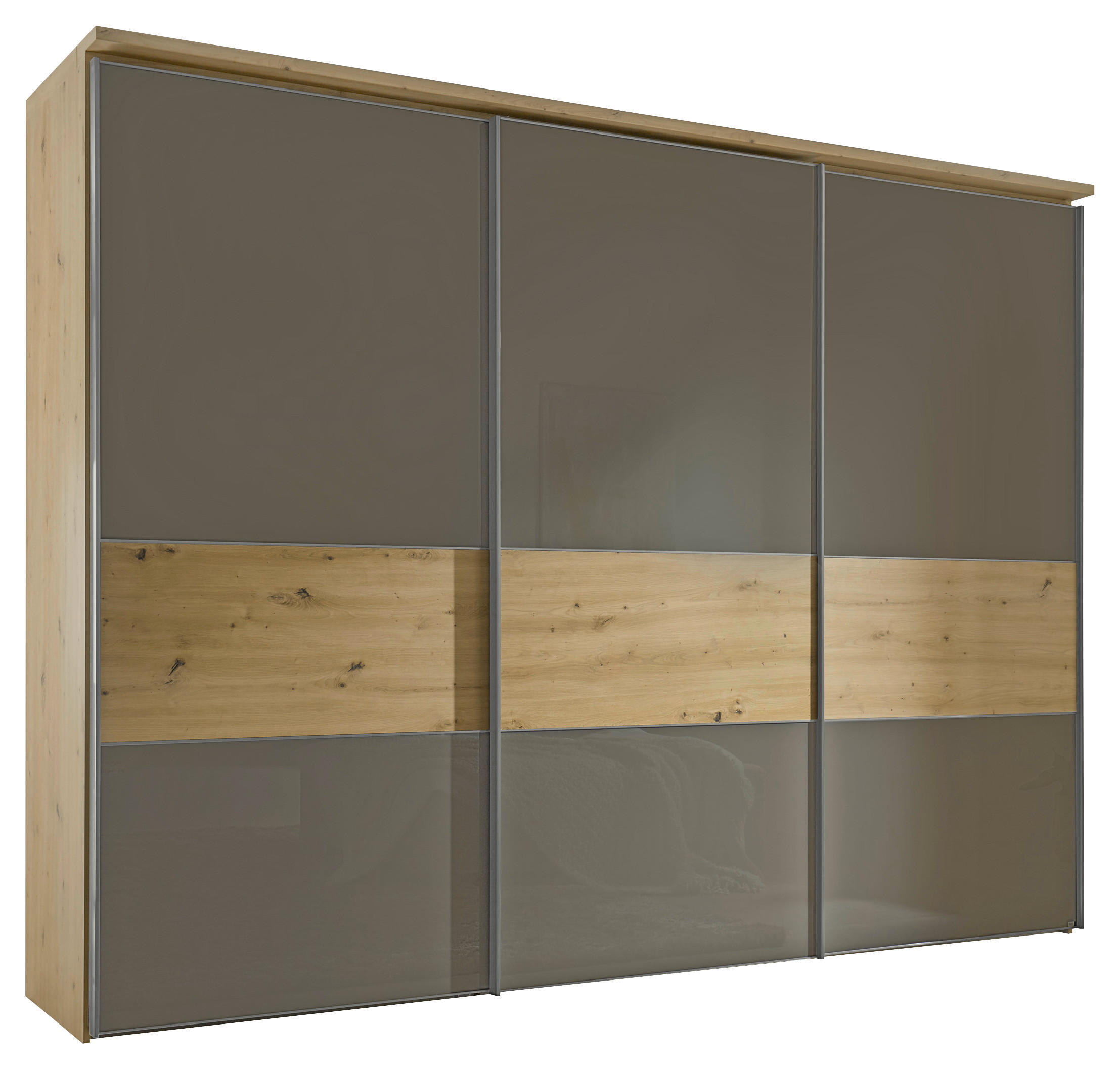 SCHWEBETÜRENSCHRANK in Eiche Artisan, Mokka  - Alufarben/Eiche Artisan, Konventionell, Glas/Holzwerkstoff (280/222/68cm) - Moderano
