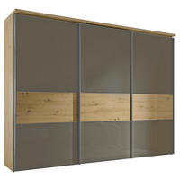 SCHWEBETÜRENSCHRANK  in Mokka, Eiche Artisan  - Alufarben/Eiche Artisan, KONVENTIONELL, Glas/Holzwerkstoff (280/222/68cm) - Moderano