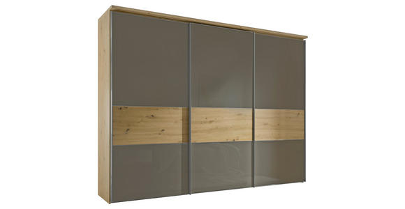 SCHWEBETÜRENSCHRANK  in Eiche Artisan, Mokka  - Alufarben/Eiche Artisan, KONVENTIONELL, Glas/Holzwerkstoff (280/222/68cm) - Moderano