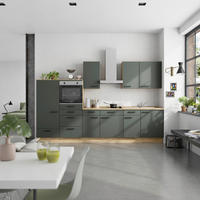 KÜCHENBLOCK 330 cm   in Eichefarben, Dunkelgrün  - Dunkelgrün/Eichefarben, MODERN, Holzwerkstoff/Metall (330cm) - Nobilia