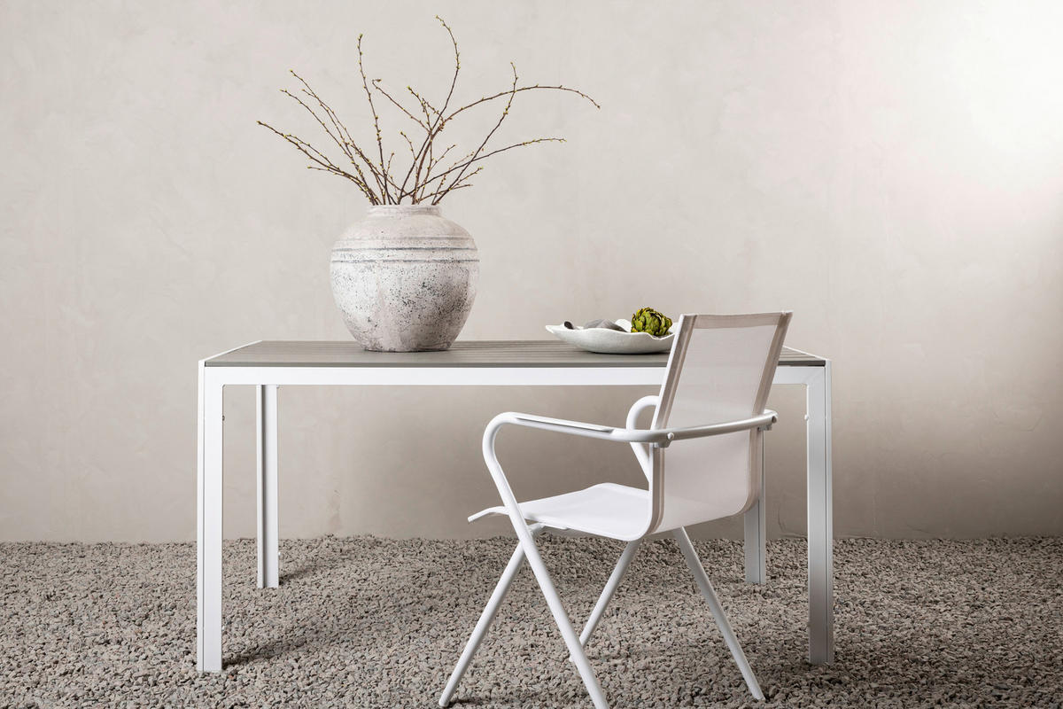 GARTENTISCH 150/90/75 cm  - Weiß/Grau, KONVENTIONELL, Holz/Metall (150/90/75cm) - Gardenson