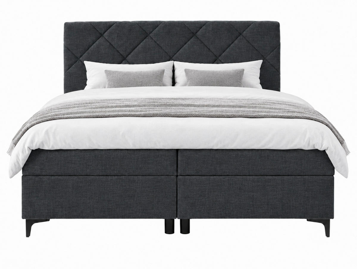 BOXBETT 160/200 cm,  in Anthrazit, Bettkasten, Topper, H3 + H3 = fest  - Anthrazit/Schwarz, MODERN, Holz/Textil (160/200cm) - MID.YOU