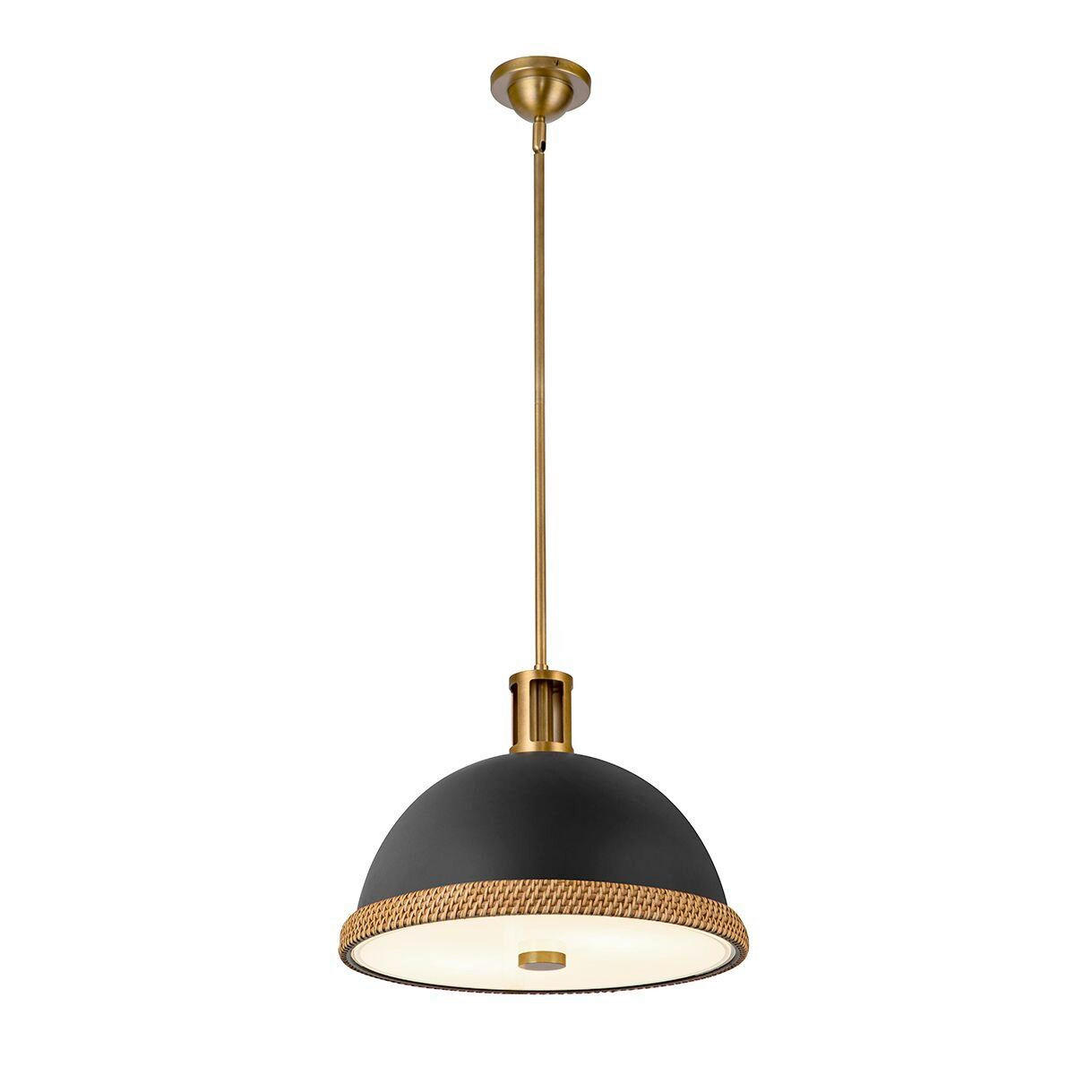 HÄNGELEUCHTE 32,4/41,7 cm  - Messingfarben/Schwarz, Natur, Glas/Holz (32,4/41,7cm) - Elstead Lighting