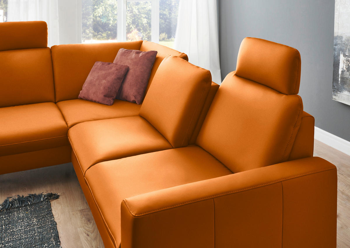 ECKSOFA in Echtleder Orange  194/250 cm  - Schwarz/Orange, Design, Leder/Metall (194/250cm) - Beldomo Premium