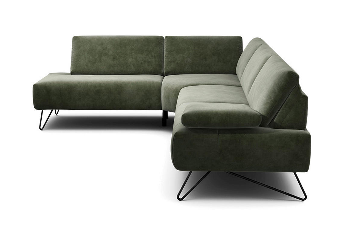 ECKSOFA Cosy Waldgrün Samt  - Waldgrün/Schwarz, Design, Textil/Metall (213/288-303cm) - SENSOO