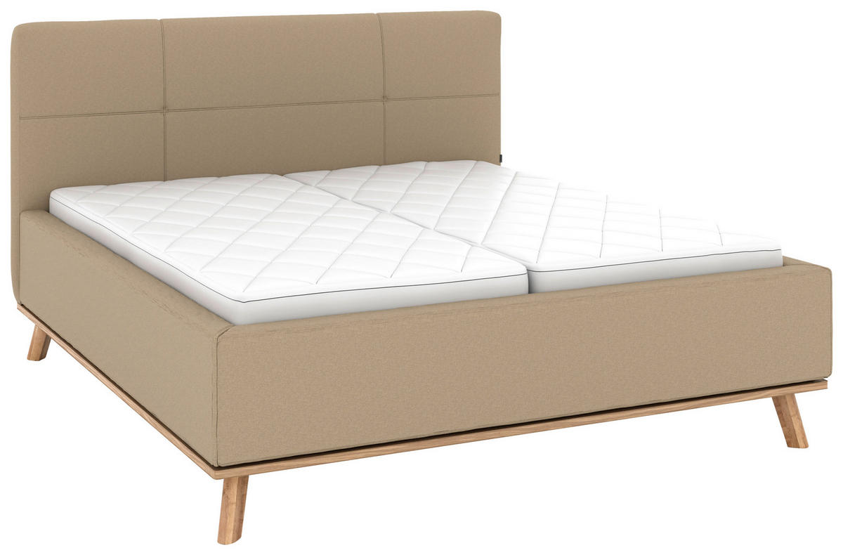 POLSTERBETT 160/200 cm,  in Beige, Matratze, Lattenrost, Bettkasten, H3 + H3 = fest  - Eichefarben/Beige, Design, Holz/Textil (160/200cm) - Musterring