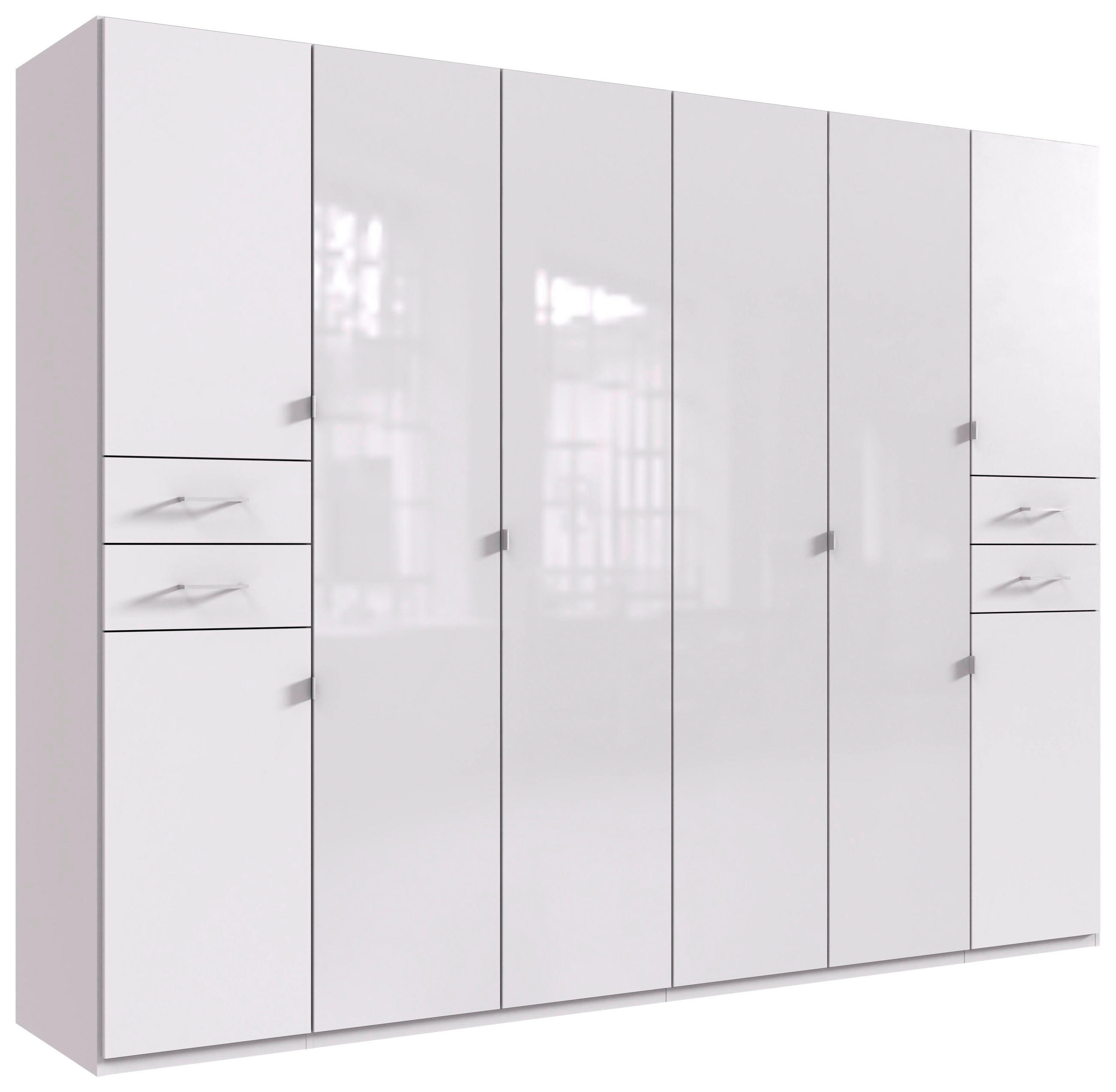 KLEIDERSCHRANK 270/208/58 cm,  in Weiß, 8-türig  - Silberfarben/Weiß, KONVENTIONELL, Glas/Holzwerkstoff (270/208/58cm) - Boxxx