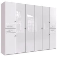 KLEIDERSCHRANK 270/208/58 cm,  in Weiß, 8-türig  - Silberfarben/Weiß, KONVENTIONELL, Glas/Holzwerkstoff (270/208/58cm) - Boxxx