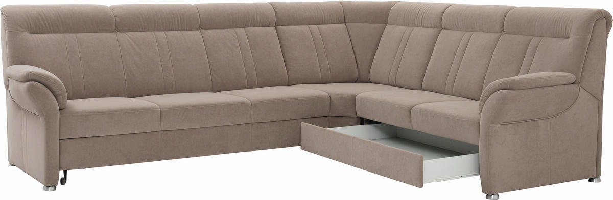 ECKSOFA Beige Velours, beflockt  - Beige/Silberfarben, KONVENTIONELL, Textil/Metall (306/248cm) - Beldomo Comfort