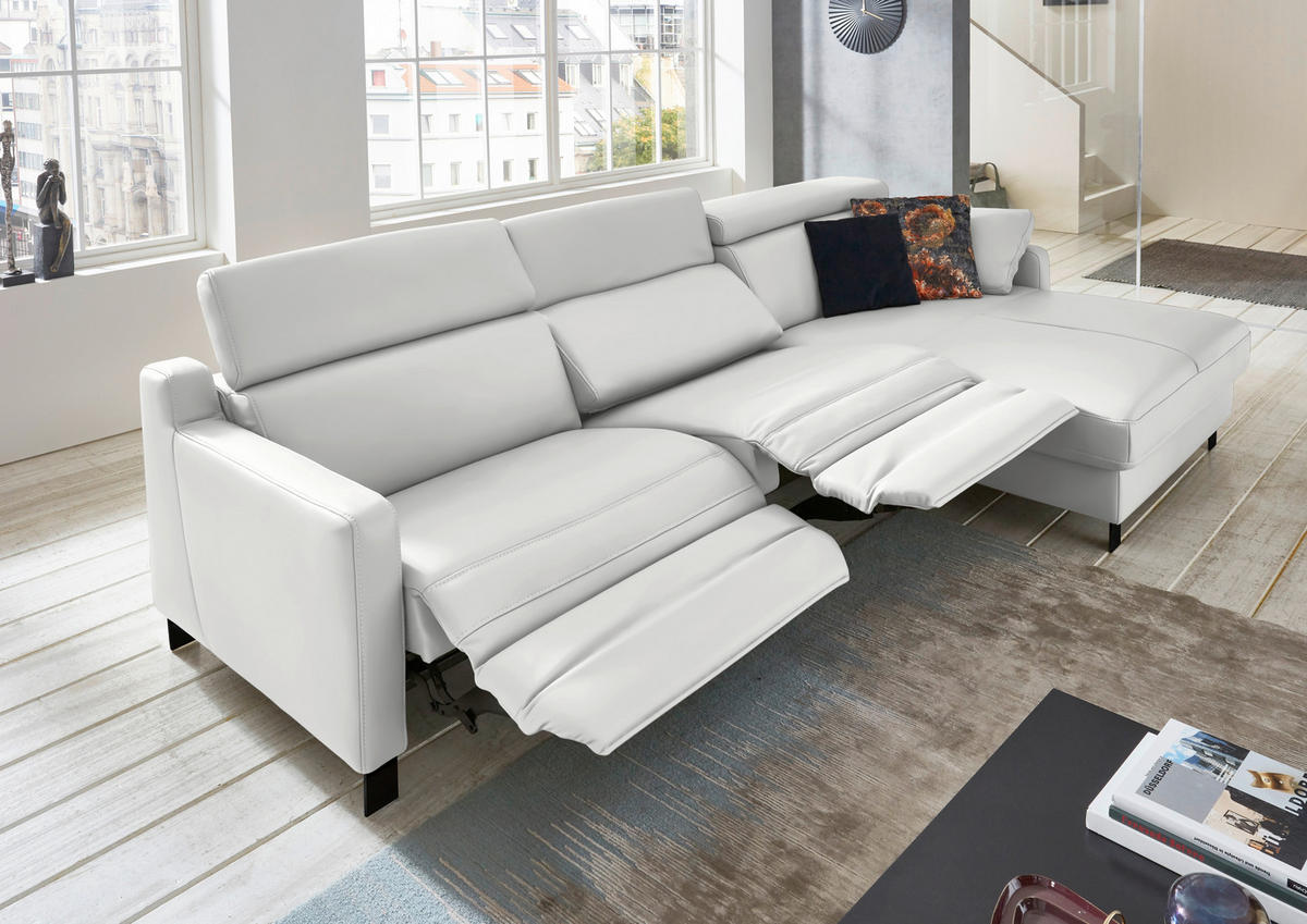 ECKSOFA Echtleder Hellgrau  - Hellgrau/Schwarz, Design, Leder/Metall (291/176cm) - Valdera