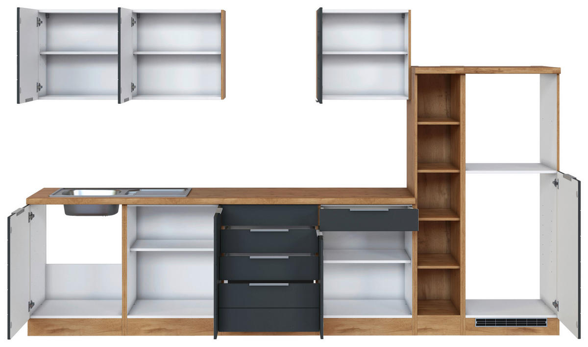 KÜCHENLEERBLOCK 330 cm   in Grau, Eiche Wotan  - Eiche Wotan/Grau, Design, Holzwerkstoff/Metall (330cm) - Held