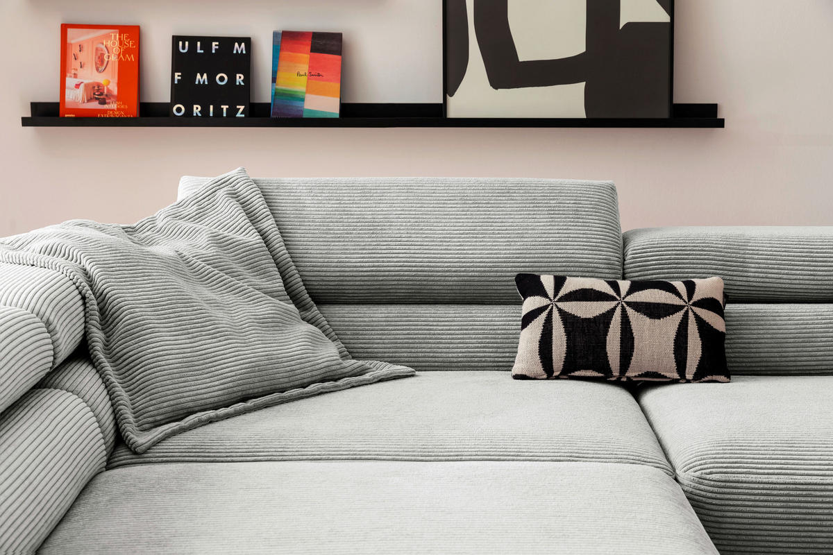 ECKSOFA inkl. Funktion in Cord Petrol  - Petrol/Schwarz, Modern, Textil/Metall (219/309cm) - Pure Home Lifestyle