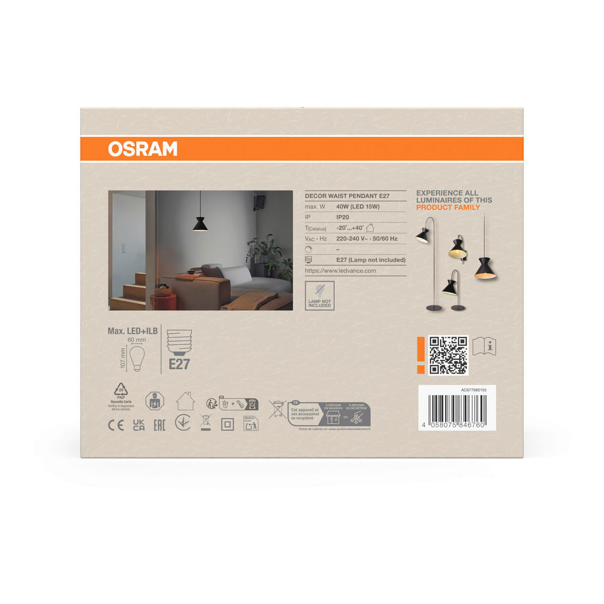 HÄNGELEUCHTE 20/150 cm  - Schwarz, Basics, Metall (20/150cm) - Osram