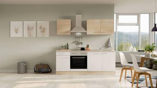 KÜCHENBLOCK 210 cm in Weiß, Sonoma Eiche - Alufarben/Weiß, MODERN, Holzwerkstoff/Kunststoff (210cm) - FlexWell