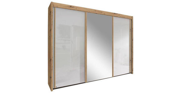 SCHWEBETÜRENSCHRANK  in Weiß, Eiche Artisan  - Eiche Artisan/Weiß, Basics, Glas/Holzwerkstoff (250/197/65cm) - Cantus