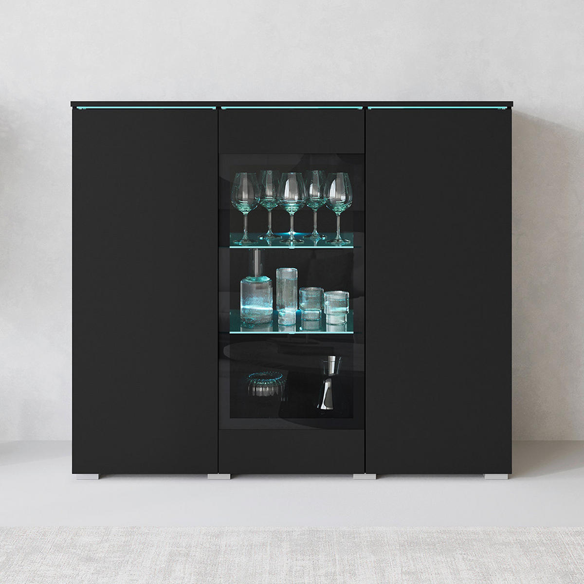 HIGHBOARD Vera  in 120/103,3/39,5 cm  - Schwarz/Grau, Trend, Glas/Holzwerkstoff (120/103,3/39,5cm) - P & B